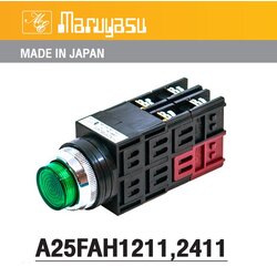 MARUYASU A30FAH1211Y สวิทช์กดมีไฟหัวนูนกดค้าง 12,24 โวลต์ 1NO 1NC φ30 mm.(G-O-R-Y)