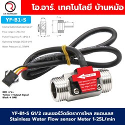 YF-B1-S G1/2" เซนเซอร์วัดอัตราการไหล สแตนเลส 5-24VDC Stainless Water Flow sensor Meter 1-25L/min DC 5-24V Flowmeter มิเตอร์วัดอัตราการไหล