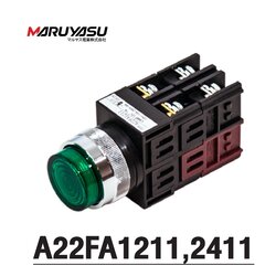 MARUYASU A22FA1211Y A22FA1211G, A22FA1211R, A22FA1211O, สวิทช์กดมีไฟหัวนูน 12 โวลต์ 1NO 1NC φ22 mm.