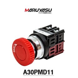 MARUYASU A30PMD01G, A30PMD01R, A30PMD11R, A30PMD11G, สวิทช์กดล็อคหัวเห็ด φ30 mm.