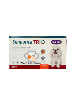Simparica TRIO 2.5 - 5 Kg ( 1 เม็ด)ยาป้องกันเห็บหมัดและพยาธิ สำหรับสุนัข