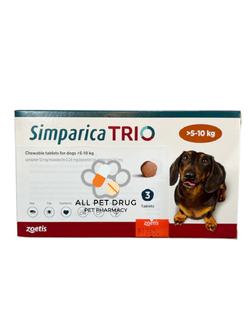 Simparica TRIO 5.1 - 10 Kg ( 1 เม็ด)ยาป้องกันเห็บหมัดและพยาธิ สำหรับสุนัข