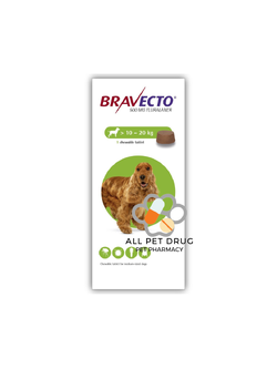 BRAVECTO 10 - 20 KG.(1กล่อง/1เม็ด)ยากินกำจัดเห็บหมัด สำหรับสุนัข