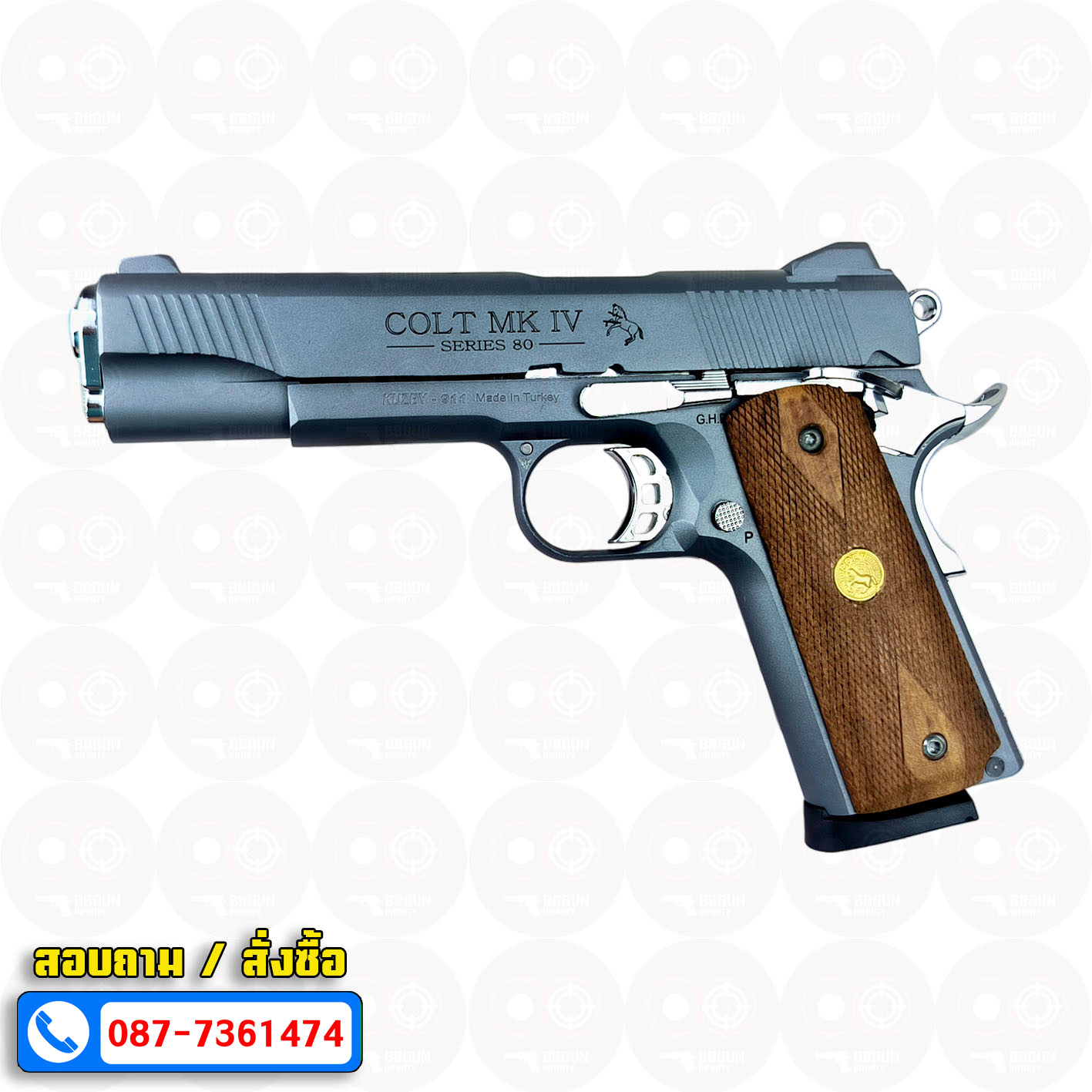 Blank Gun KUZEY M1911 COLT MK IV SERIES 80 Smoke ลำกล้อง 5 นิ้ว สโมค แบลงค์กัน ด้ามไม้