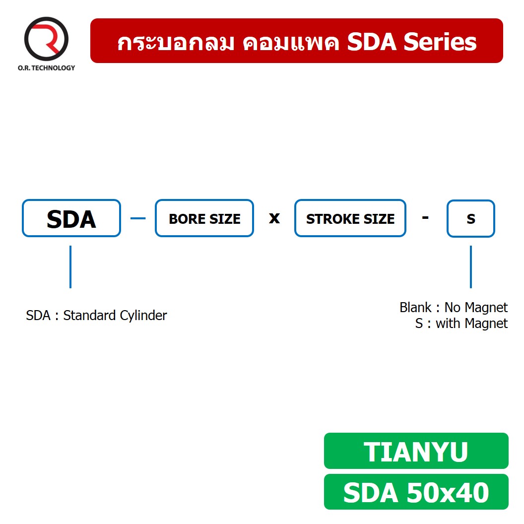 (1ชิ้น) SDA 50x40 กระบอกลมคอมแพค กระบอกลม รุ่นคอมแพค Compact Air Cylinder SDA Series แบบคอมแพค
