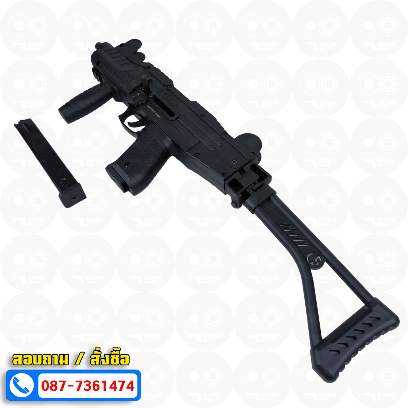 แบลงค์กัน อูซี่ EKOL ASI UZI Semi - Full Auto 9 mm. P.A.K. Blank gun สีดำ (แถม 2 แม็กกาซีน)