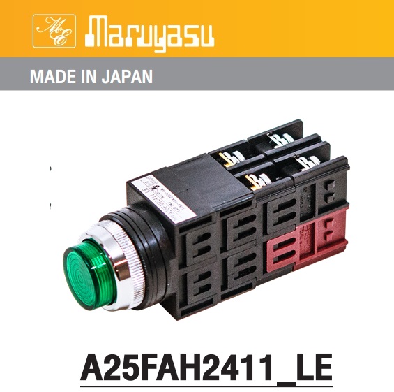 MARUYASU A22FAH2411GLE สวิทช์กดมีไฟหัวนูน LED 24 โวลต์ 1NO1NC φ22 mm.(G-O-R-Y)