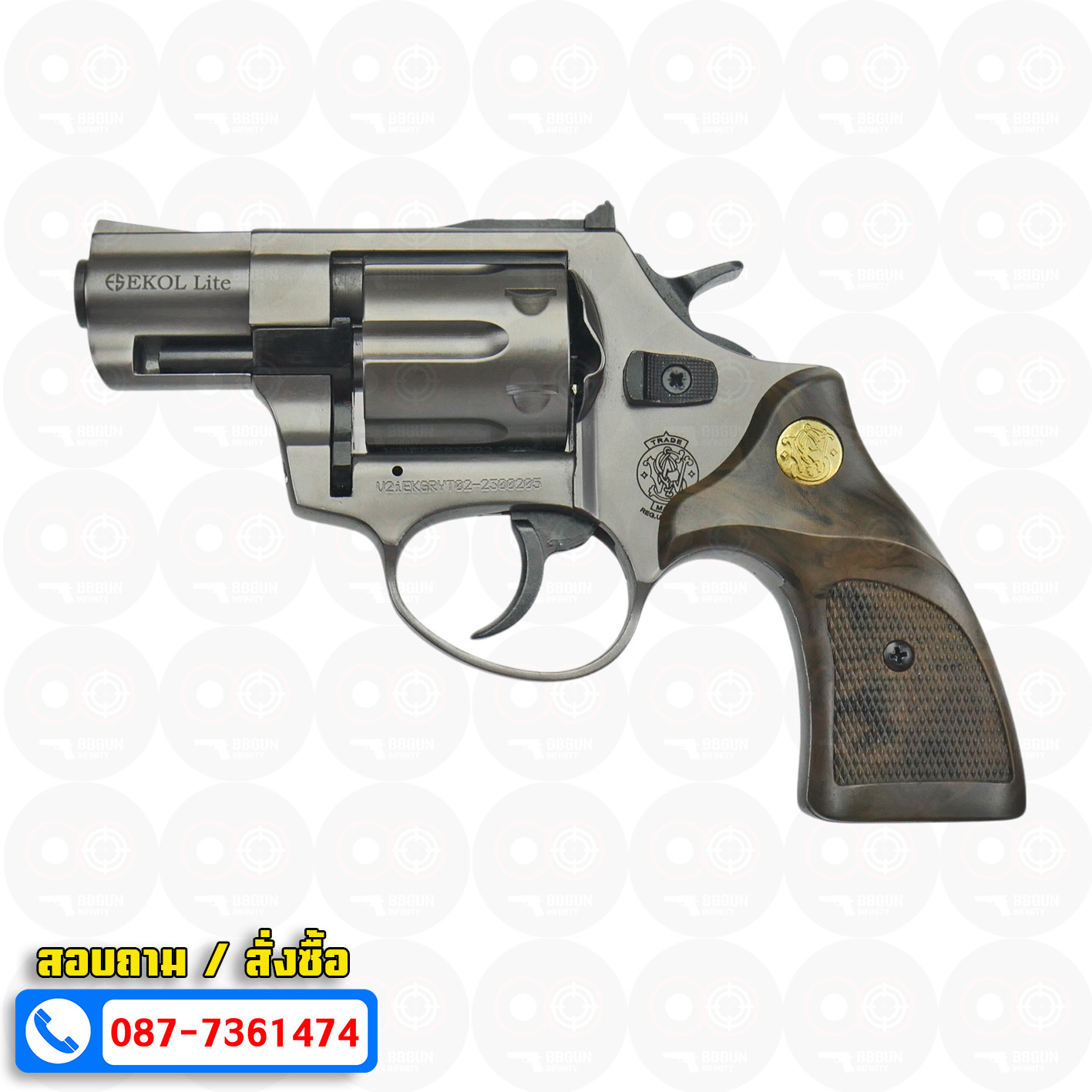 Ekol Lite แบลงค์กัน ลูกโม่ 2 นิ้ว สีฟูม กระดุมทอง (Fume) Smith & Wesson blank gun Revolver 2 inch