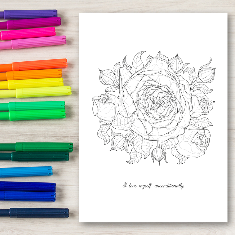 สมุดระบายสีดอกกุหลาบ (Rose Coloring Book) พร้อมคำคมสร้างแรงบันดาลใจ