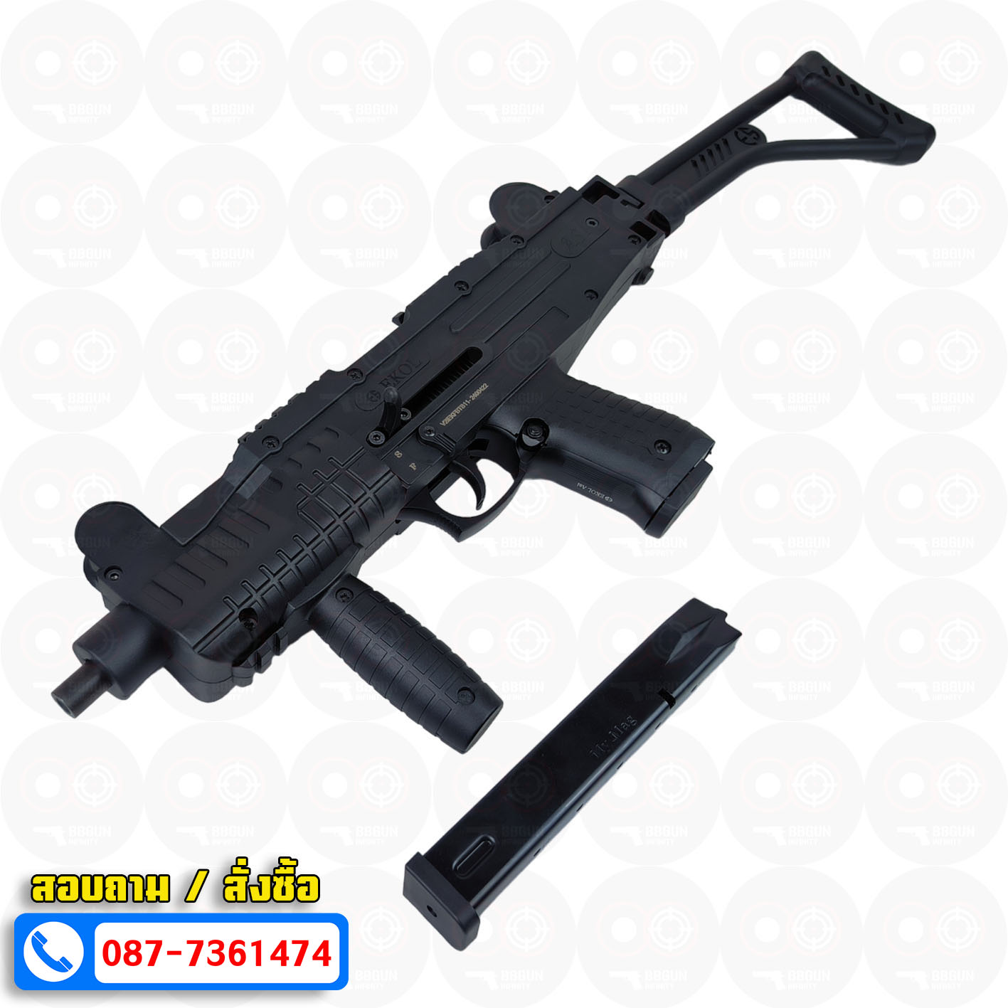 แบลงค์กัน อูซี่ EKOL ASI UZI Semi - Full Auto 9 mm. P.A.K. Blank gun สีดำ (แถม 2 แม็กกาซีน)