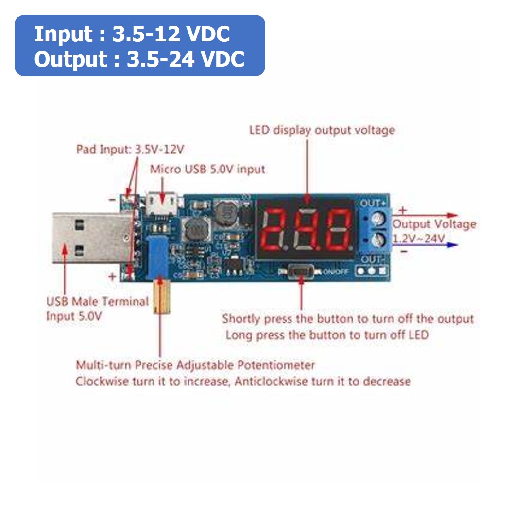 (1ชิ้น) AA691 โมดูล เพิ่มแรงดันไฟ Step Up module DC-DC USB Boost Power Regulator Module 5VDC to 3.5-24VDC โมดูลปรับแรงดันไฟขึ้น