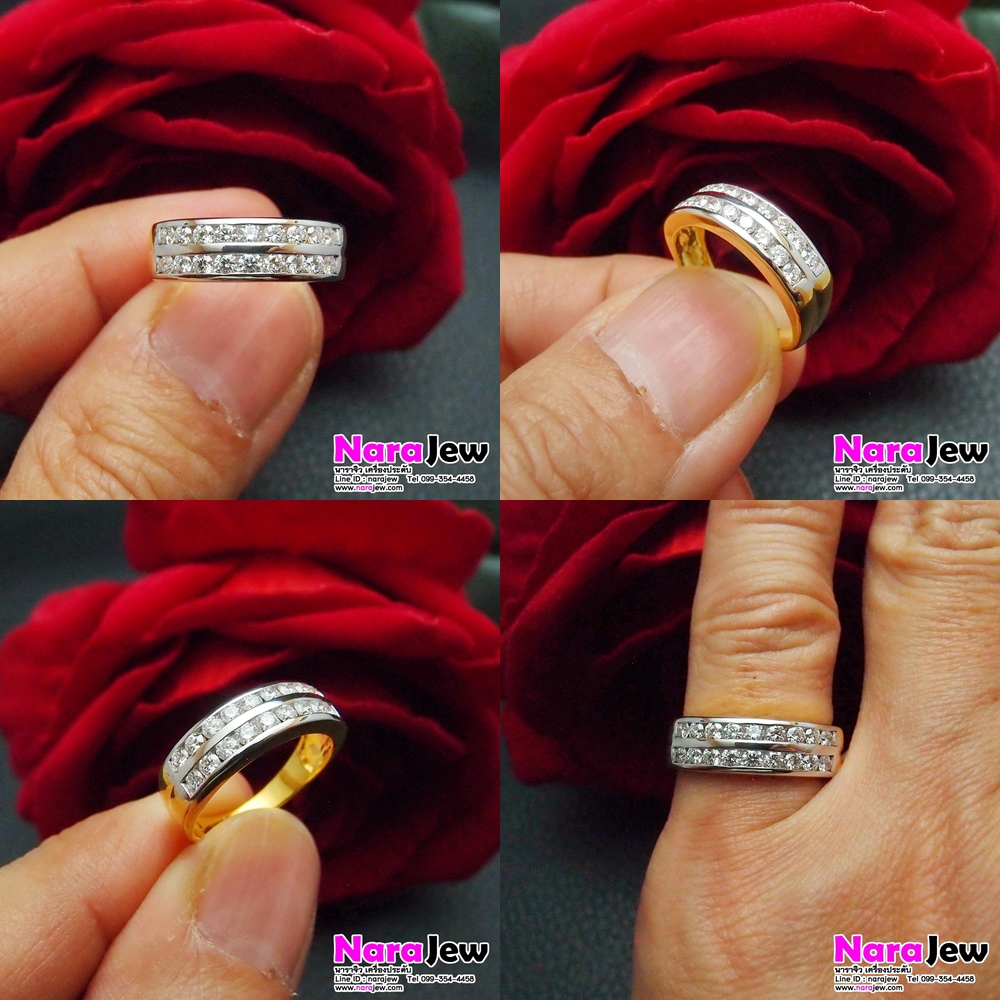 แหวนเพชรแถว 2 แถว นน.เพชรแท้รวม 0.72 กะรัต เพชรน้ำขาว 96-97 เล่นไฟวิ้งๆ
