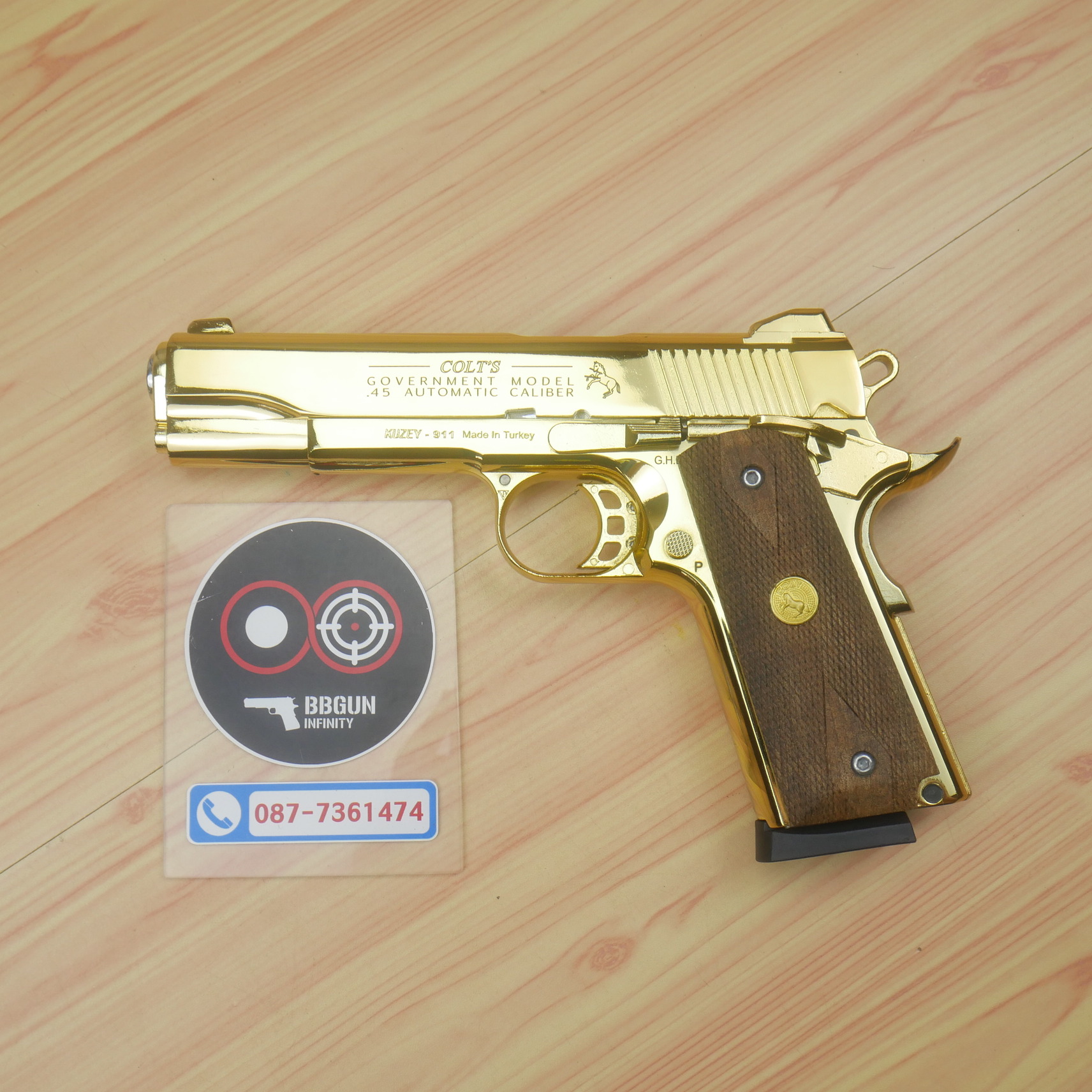 แบลงค์กัน KUZEY M1911 5 นิ้ว COLT GOVERMENT 100 Year สีทอง blank gun ด้ามไม้