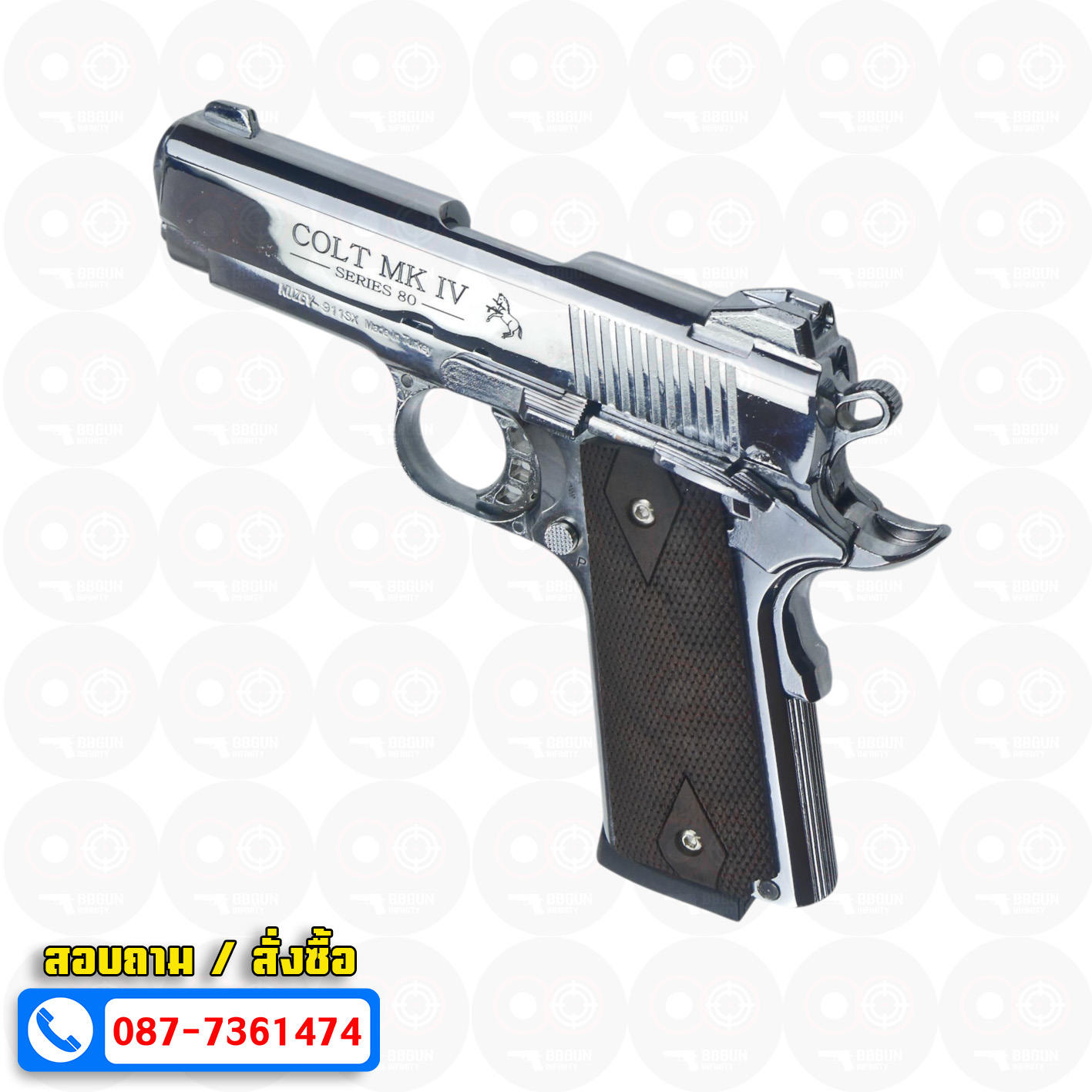 แบลงค์กัน KUZEY M1911 COLT'S MK IV SERIES 80 blank gun สีเงินเงา ลำ 4 นิ้ว ด้ามไม้