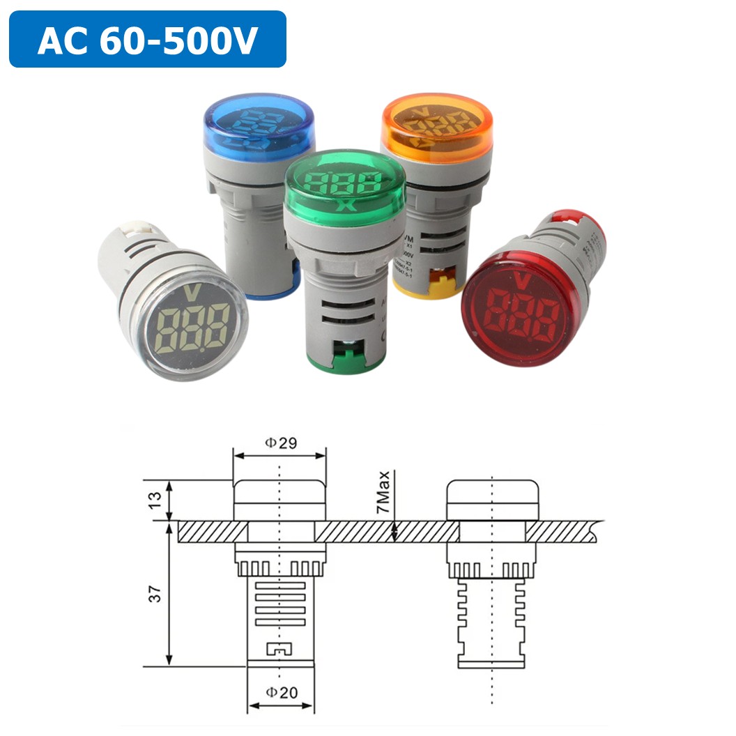 AD16-22DSV โวลต์มิเตอร์ 22mm AC 60-500V AC Digital Display Voltmeter 60-500VAC ดิจิตอลโวลต์มิเตอร์ เครี่องวัดแรงดันไฟฟ้ากระแสสลับ