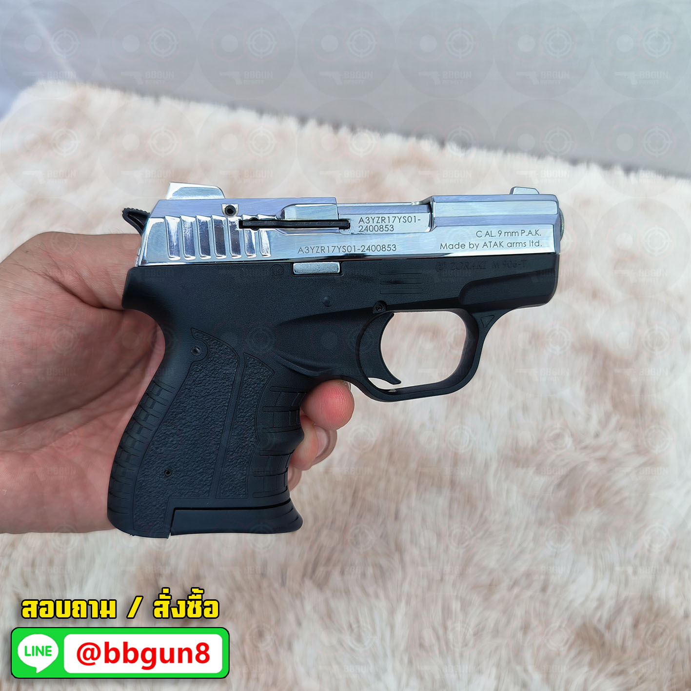 Blank GUN Zoraki M 906-T สีเงินเงา แบลงค์กัน (แถมกล่องใส่ปืน) รอบ EU ปลายส้ม