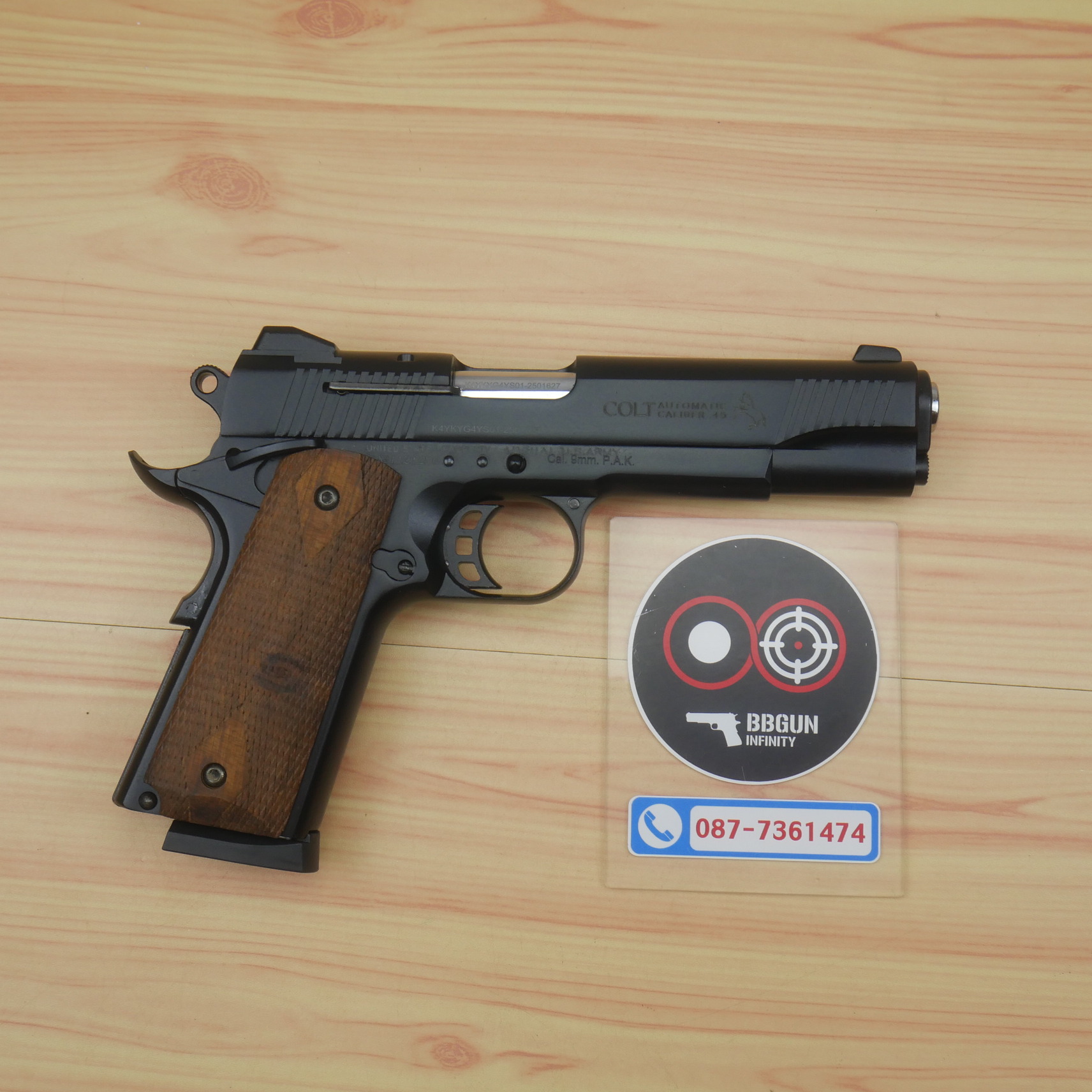 แบลงค์กัน KUZEY M1911 COLT'S MK IV SERIES'70 สีดำ ลำกล้อง 5 นิ้ว ด้ามไม้ blank gun