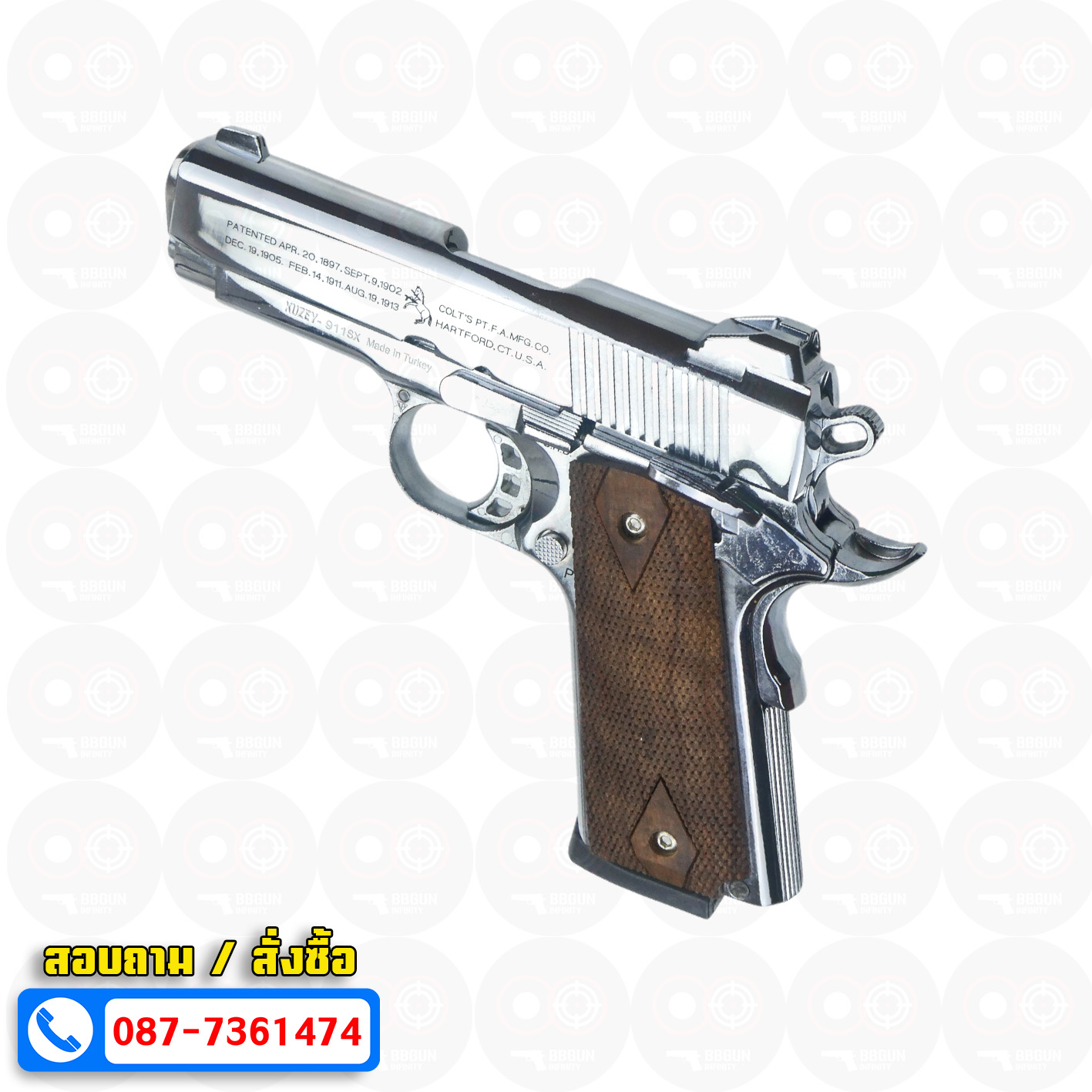 แบลงค์กัน KUZEY M1911 COLT'S 100 ปี สีเงินเงา 4 นิ้ว Blank Gun
