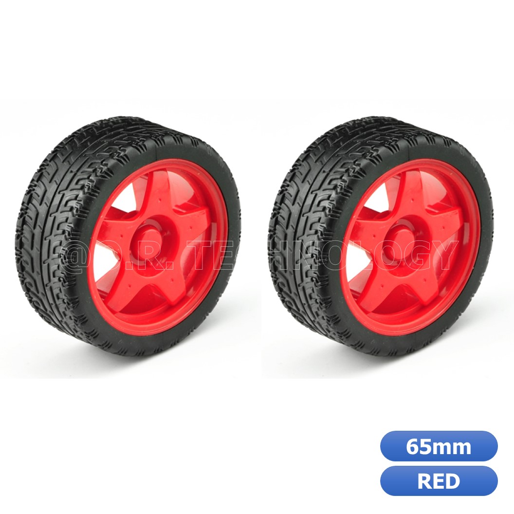 (1ชุด มี 2ล้อ) ND023 ล้อรถ ล้อรถหุ่นยนต์ ล้อประกอบรถ ล้อรถของเล่น สีแดง ขนาด 65mm Robot Smart Car Wheel (Red)