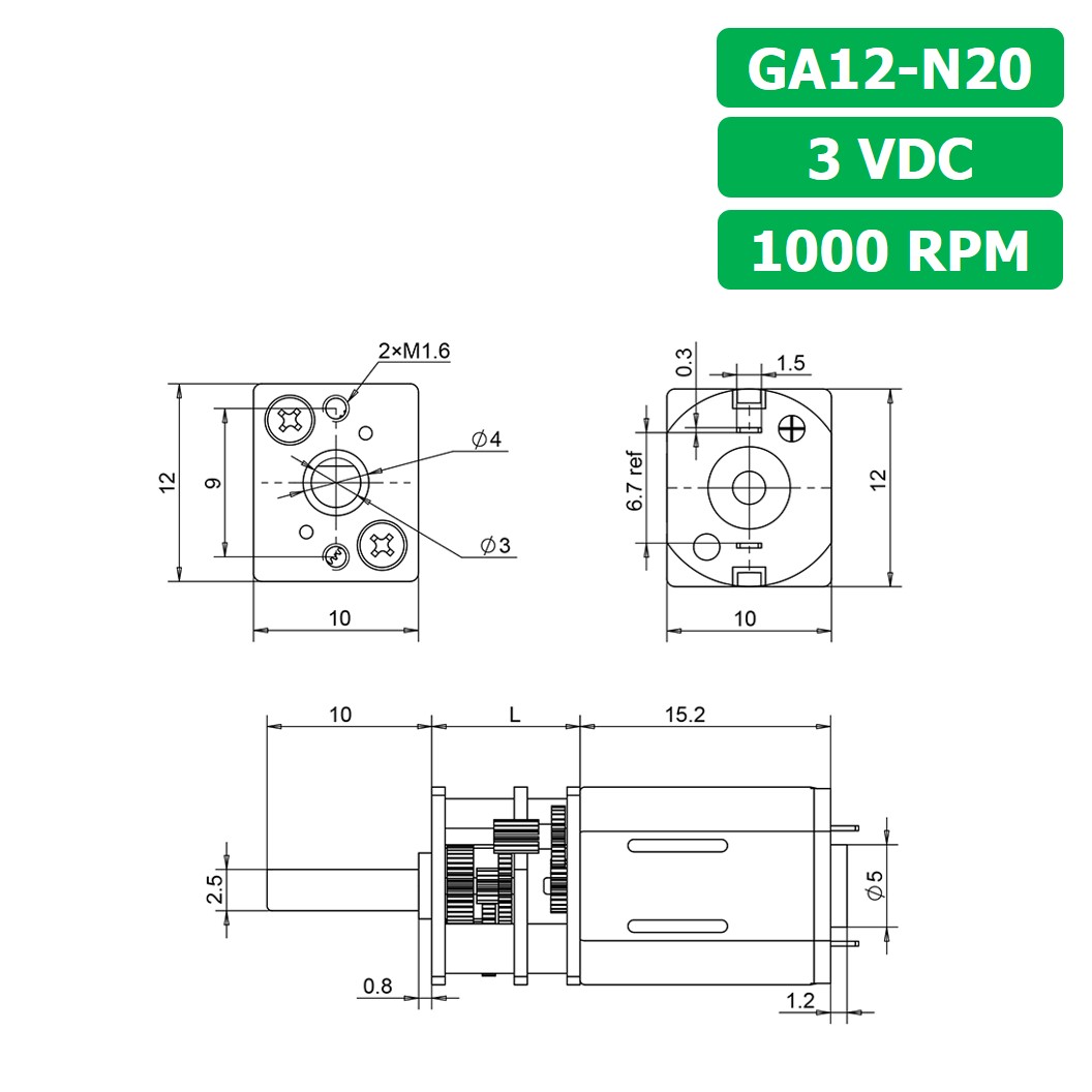 JB255 มอเตอร์ มอเตอร์เกียร์ N20 3VDC 1000RPM Micro Gear Motor DC แกนขนาด 3mm D Shaft มอเตอร์ทดเฟือง GA12-N20 ไมโครมอเตอร์