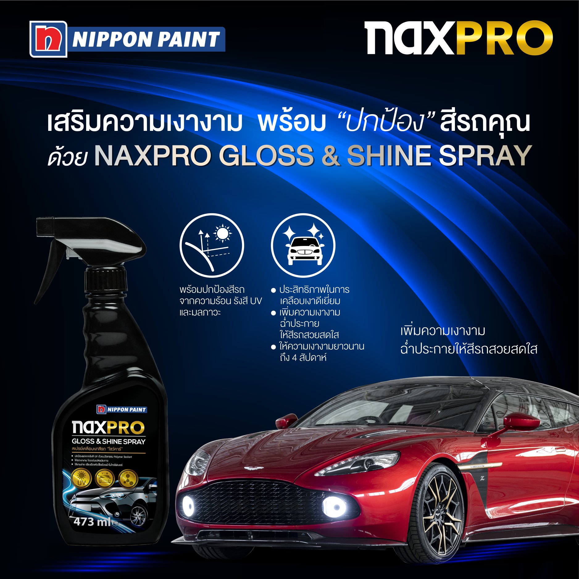 NAXPRO GLOSS & SHINE SPRAY(สเปรย์เคลือบเงาสีรถ"โชว์คาร์"