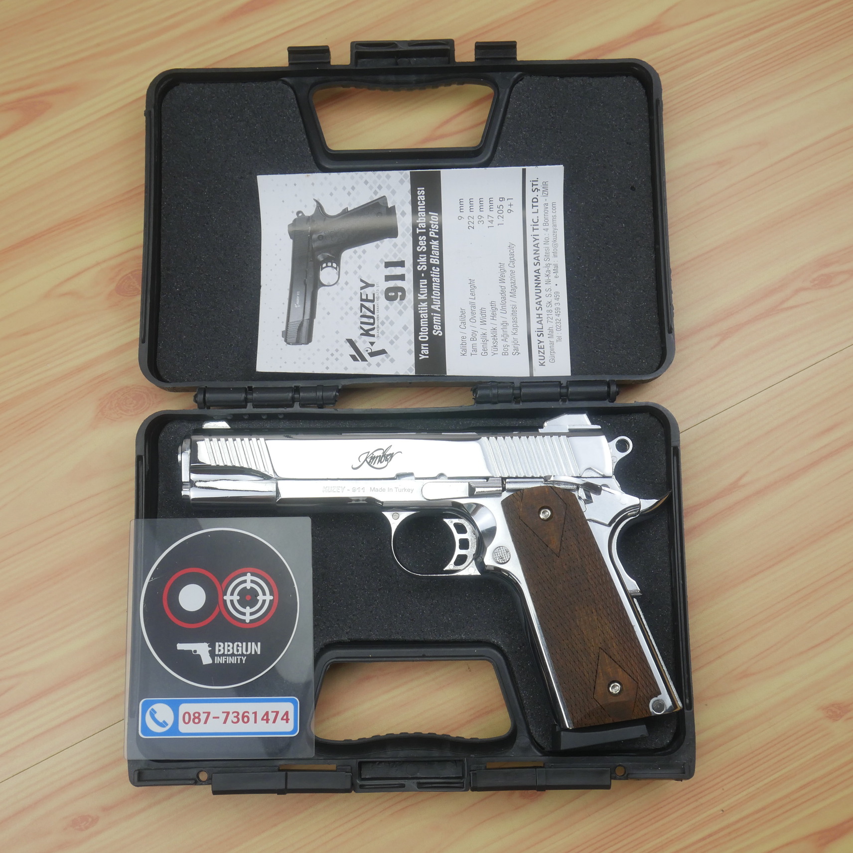 แบลงค์กัน KUZEY M1911 KIMBER ลำกล้อง 5 นิ้ว blank gun สีเงินเงา