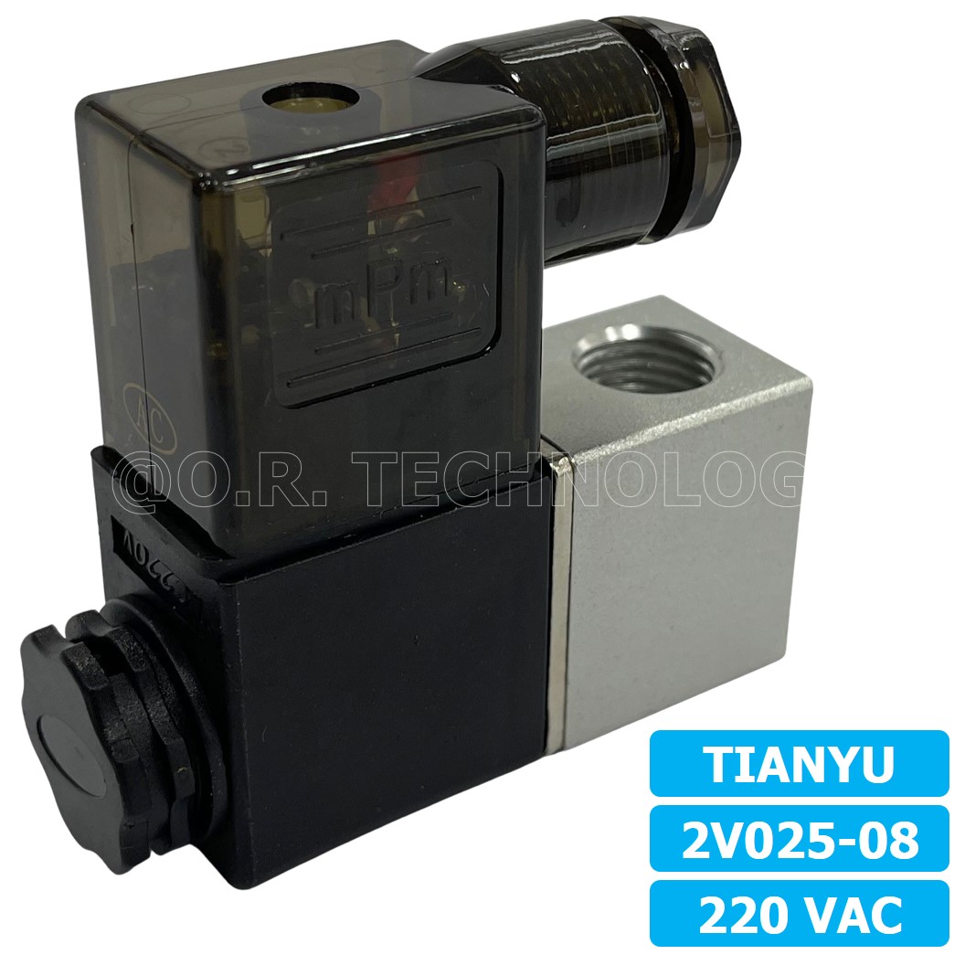 (1ชิ้น) 2V025-08 220VAC โซลินอยด์วาล์ว คอยล์ 1 ข้าง 2/2 Way Single Coil Solenoid Valve Pneumatic TIANYU