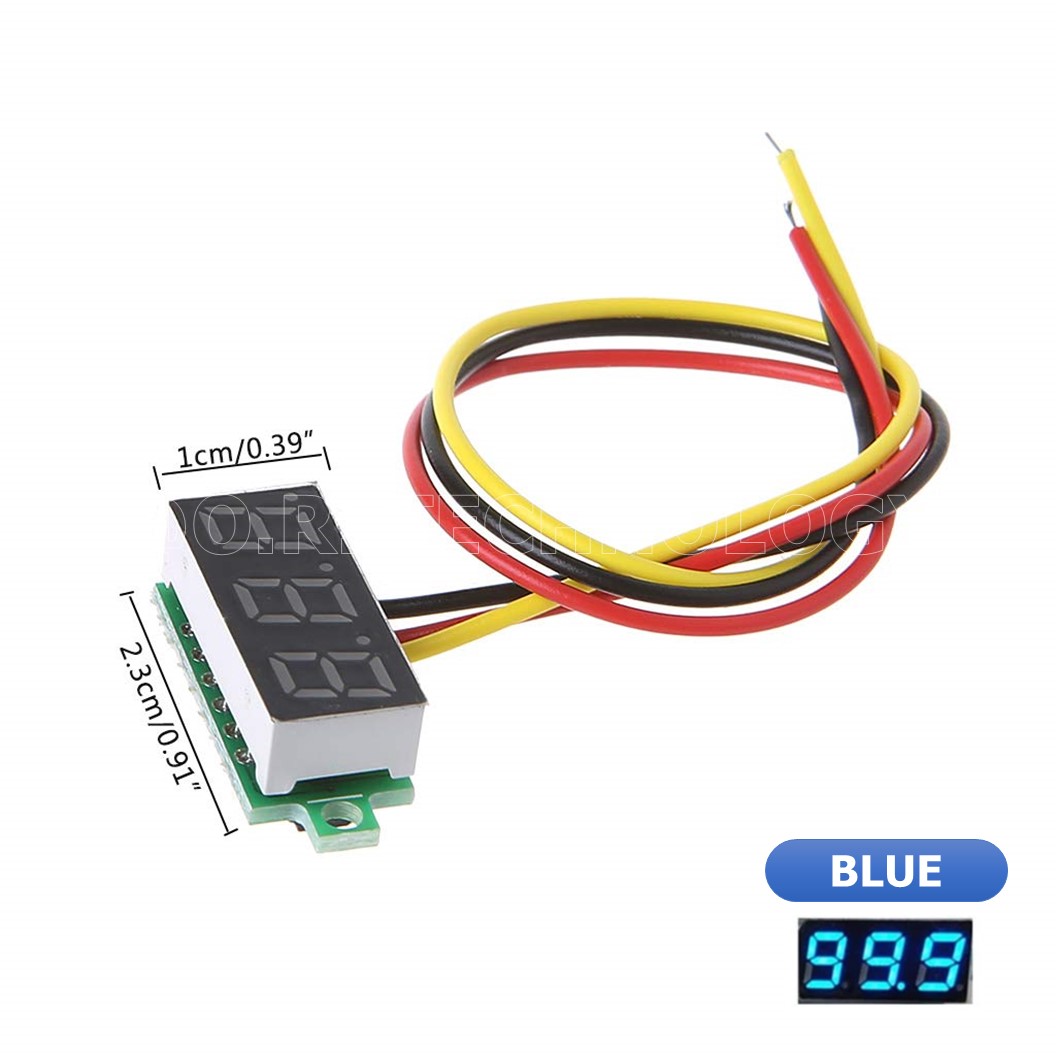 (1ชิ้น) NC293 จอแสดงผล โวลต์มิเตอร์ 3 สาย สีน้ำเงิน ขนาด 0.28นิ้ว 0-100VDC 3-Wire DC Voltmeter Blue