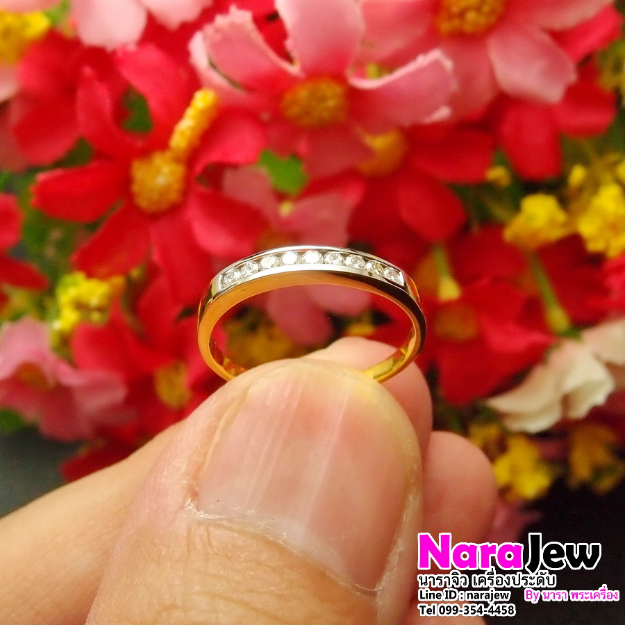 แหวนเพชรแถว ฝ้งสอด ประดับเพชรแท้ 0.23 กะรัต เพชรน้ำขาว 97 เล่นไฟวิ้งๆ