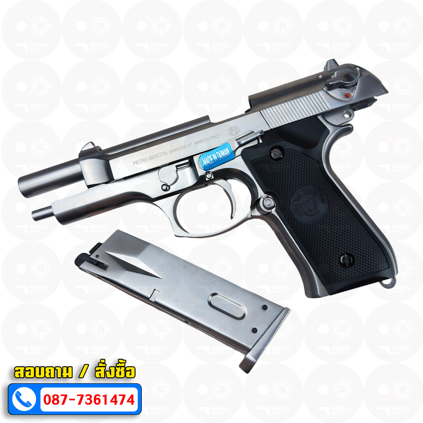 บีบีกันอัดแก๊ส WE Beretta M92FS สีเงิน Semi Version GBB (Silver) BB GUN
