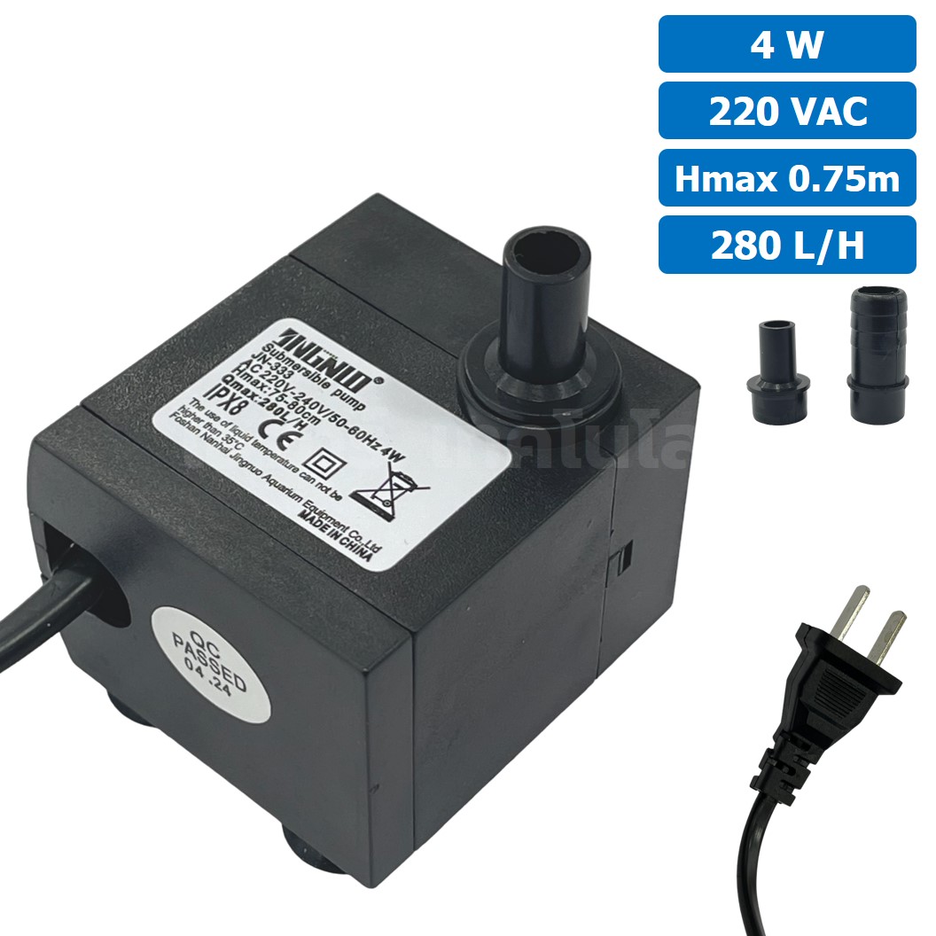 JN-333 ปั๊มน้ำ ปั๊มแช่ ปั๊มพัดลมไอเย็น 220VAC 4W Water pump Submersible Pump JING NUO Hmax 0.75-0.8m Qmax 280L/H JINGNUO