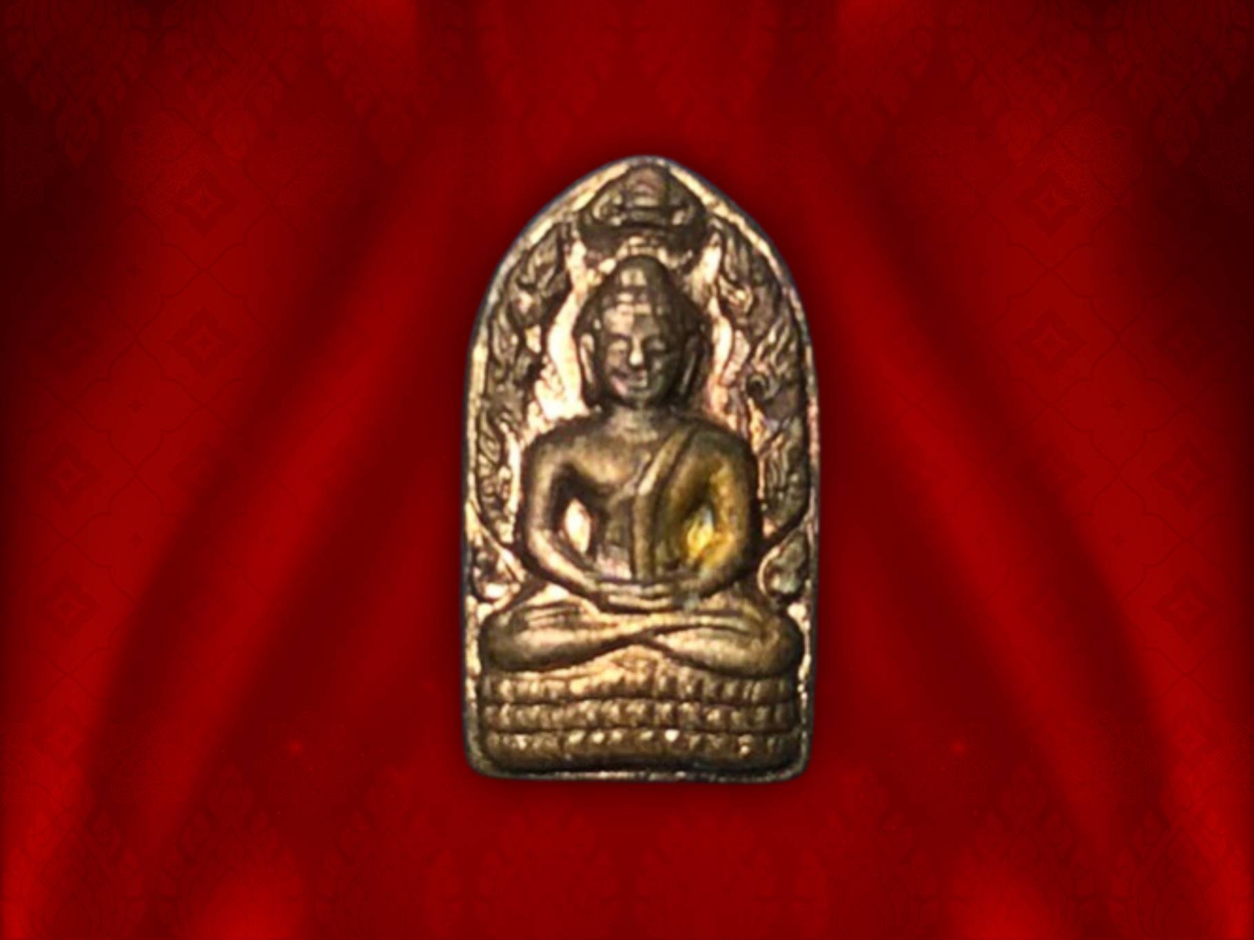 พระปรกใบมะขาม ญส. รุ่นแรก ของสมเด็จพระญาณสังวร วัดบวรนิเวศวิหาร ปี 2529 เนื้อทองแดง พร้อมกล่องเดิม