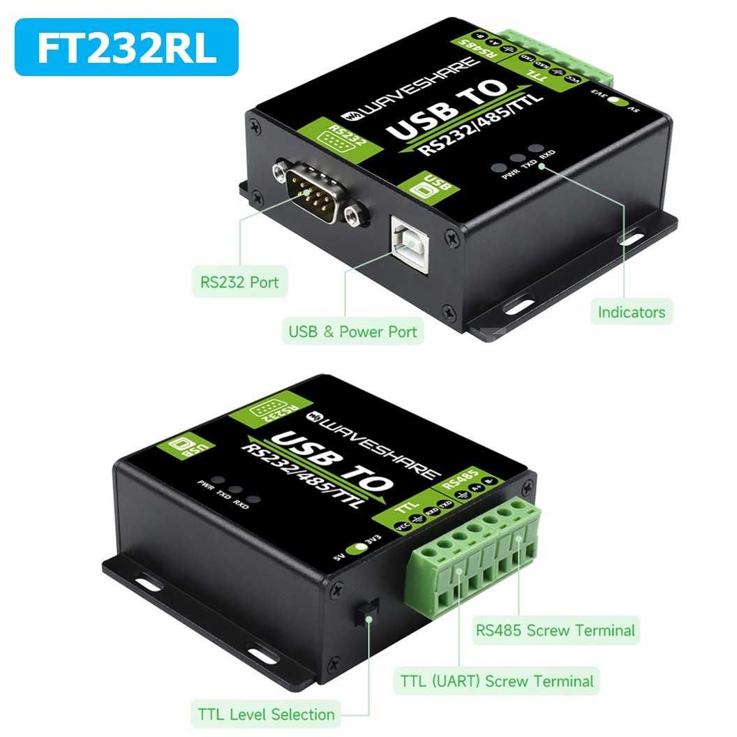 ZE004 WAVESHARE FT232RL ตัวแปลง USB TO RS232/485/TTL Interface Converter, Industrial Isolation ตัวแปลงสัญญาณ