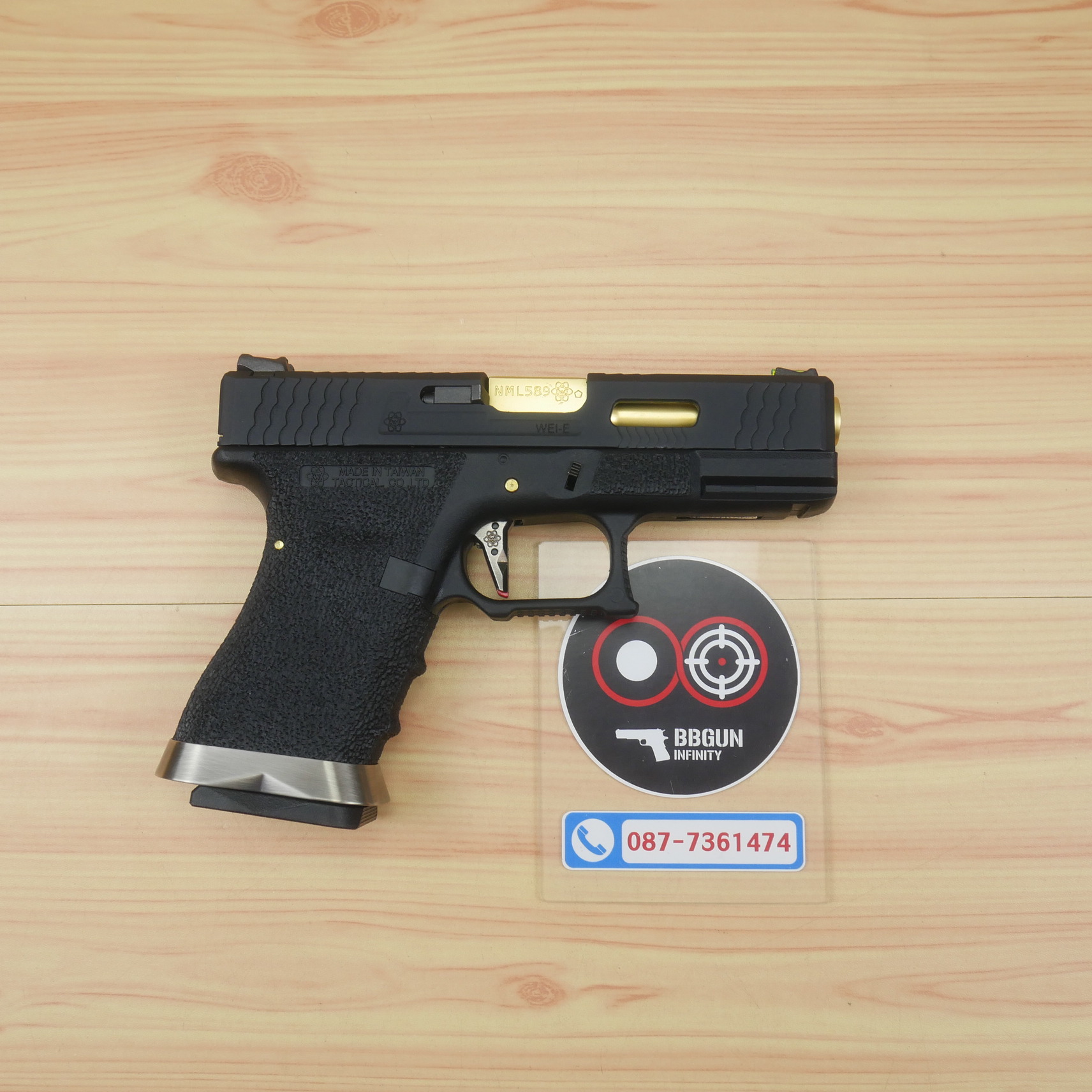 บีบีกันอัดแก๊ส WE G19 T1 G-Force Glock 19 GBB เฟรมดำ สไลด์ดำ ท่อทอง BB GUN