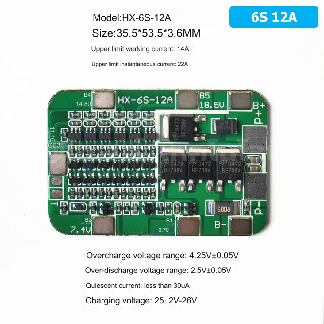 CM661 6S 12A 18.5-22.2VDC โมดูลชาร์จแบตเตอรี่ BMS 6-Series 12A 18650 Lithium Battery Protection Module แบตลิเธียม BW-6S