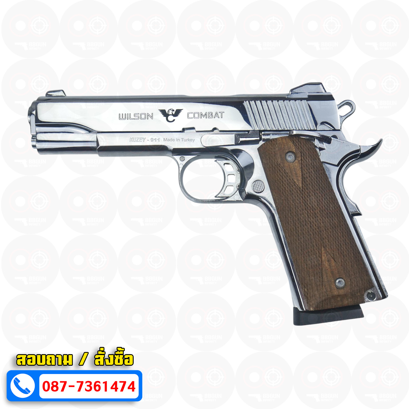 แบลงค์กัน KUZEY M1911 WILSON COMBAT เงินเงา 5 นิ้ว ด้ามไม้ Blank Gun