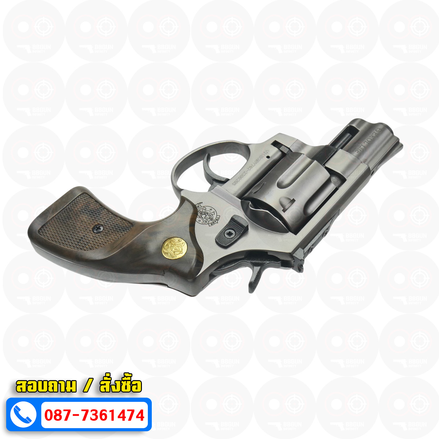 Ekol Lite แบลงค์กัน ลูกโม่ 2 นิ้ว สีฟูม กระดุมทอง (Fume) Smith & Wesson blank gun Revolver 2 inch