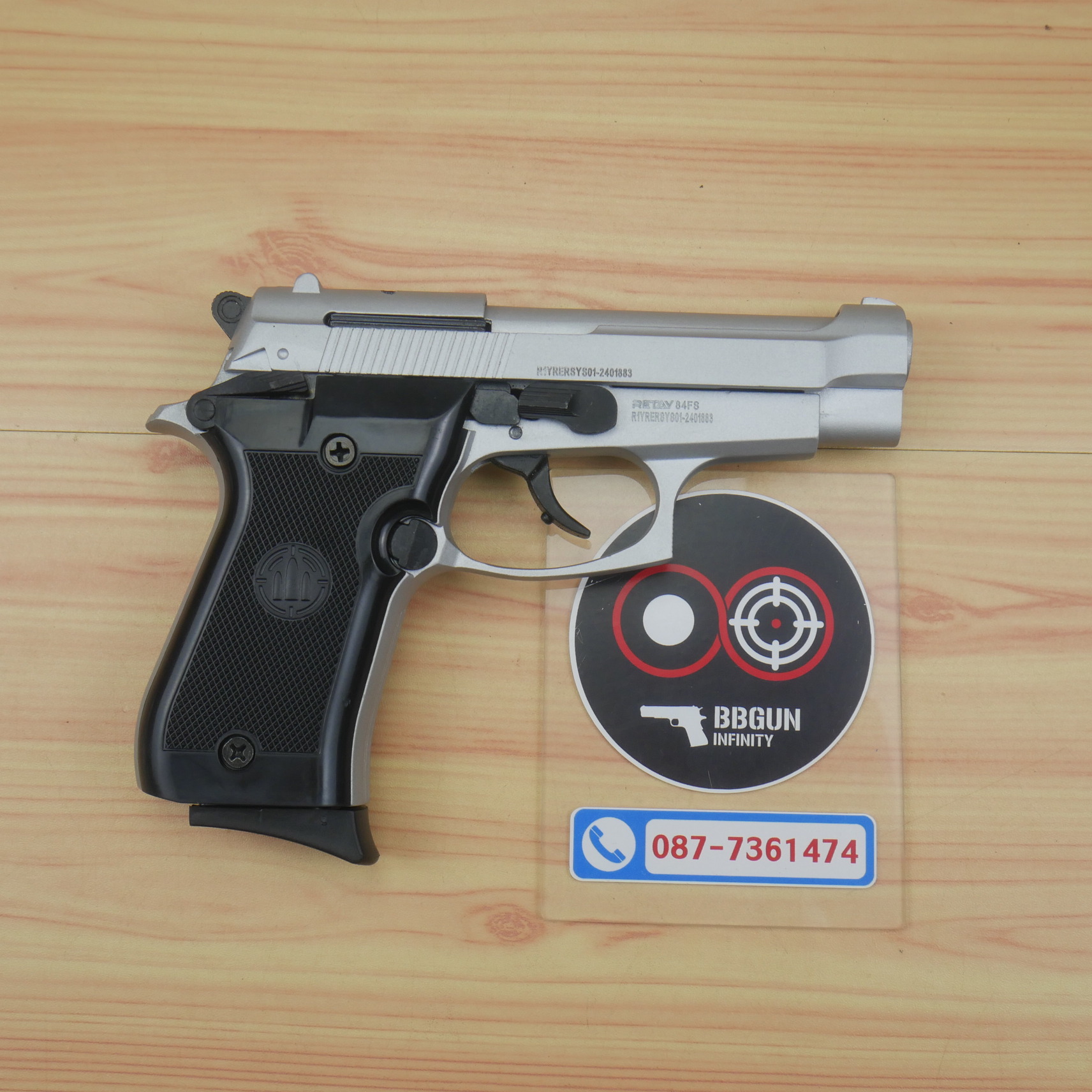 BLANK GUN RETAY M84 FS สีเงินด้าน แบลงค์กัน 2 แม็กกาซีน BERETTA M84 บาเร็ตต้า m84