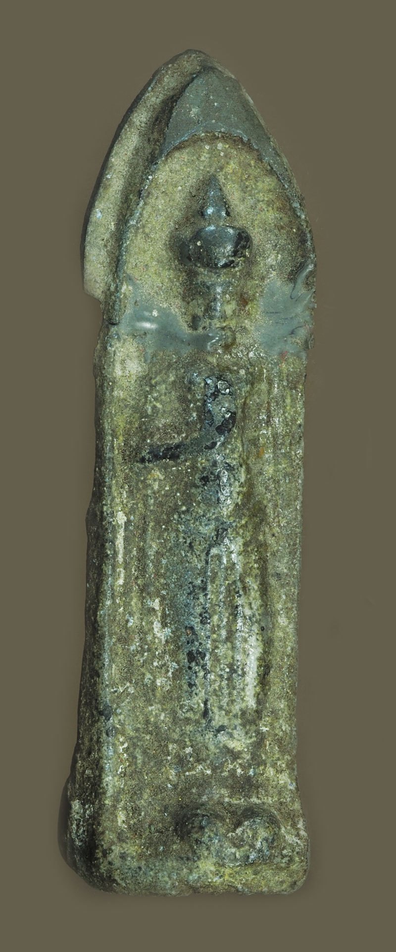 *40445 (พระมีซ่อม)พระร่วงยืนสองหน้า กรุวัดพระศรีมหาธาตุลพบุรี เนื้่อชินเชียว (สภาพหักซ่อม) หายากไม่ค่อยพบเจอ 13