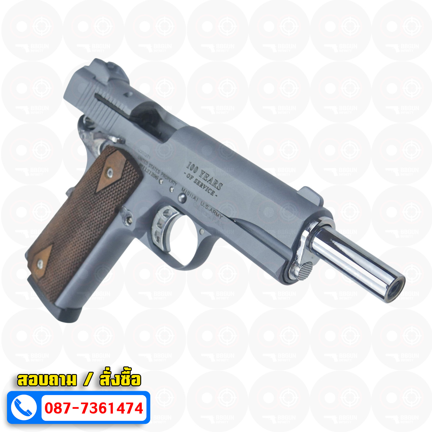 แบลงค์กัน KUZEY M1911 COLT GOVERMENT 100 Year Smoke 5 นิ้ว สีสโมค blank gun ด้ามไม้