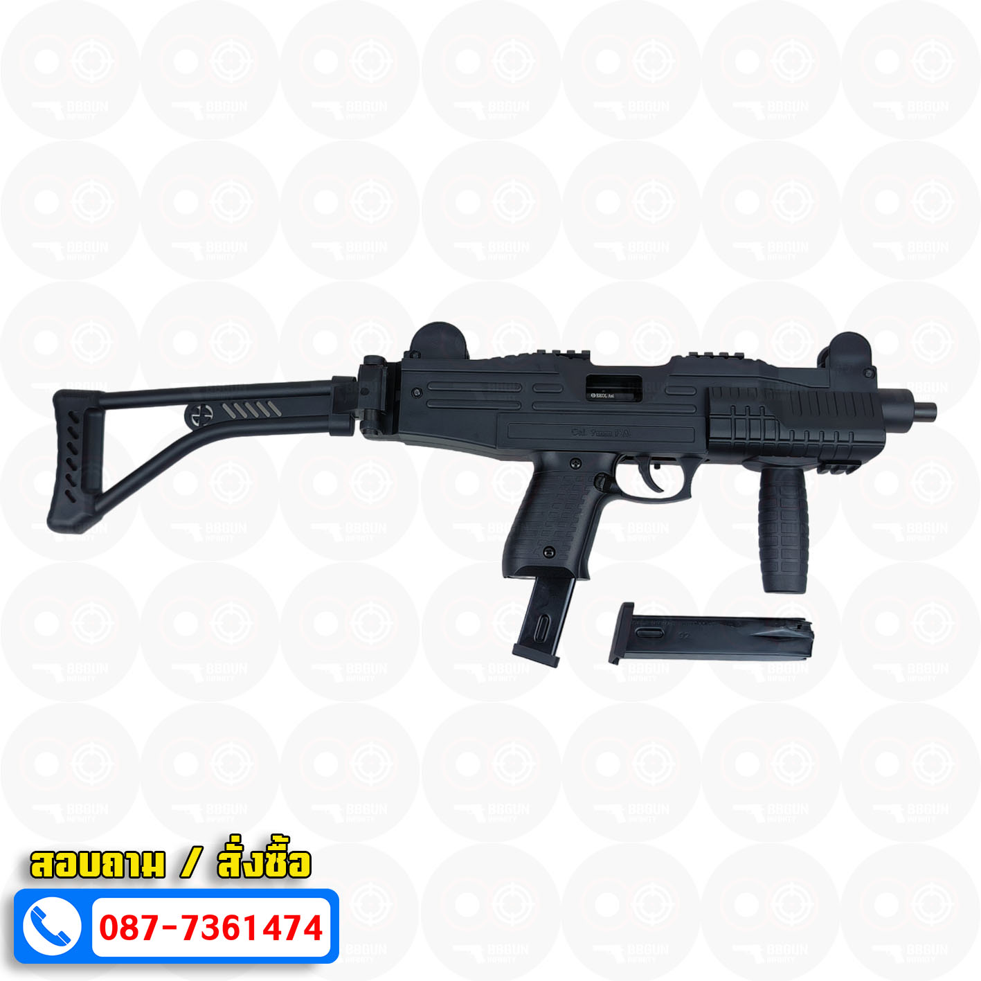 แบลงค์กัน อูซี่ EKOL ASI UZI Semi - Full Auto 9 mm. P.A.K. Blank gun สีดำ (แถม 2 แม็กกาซีน)