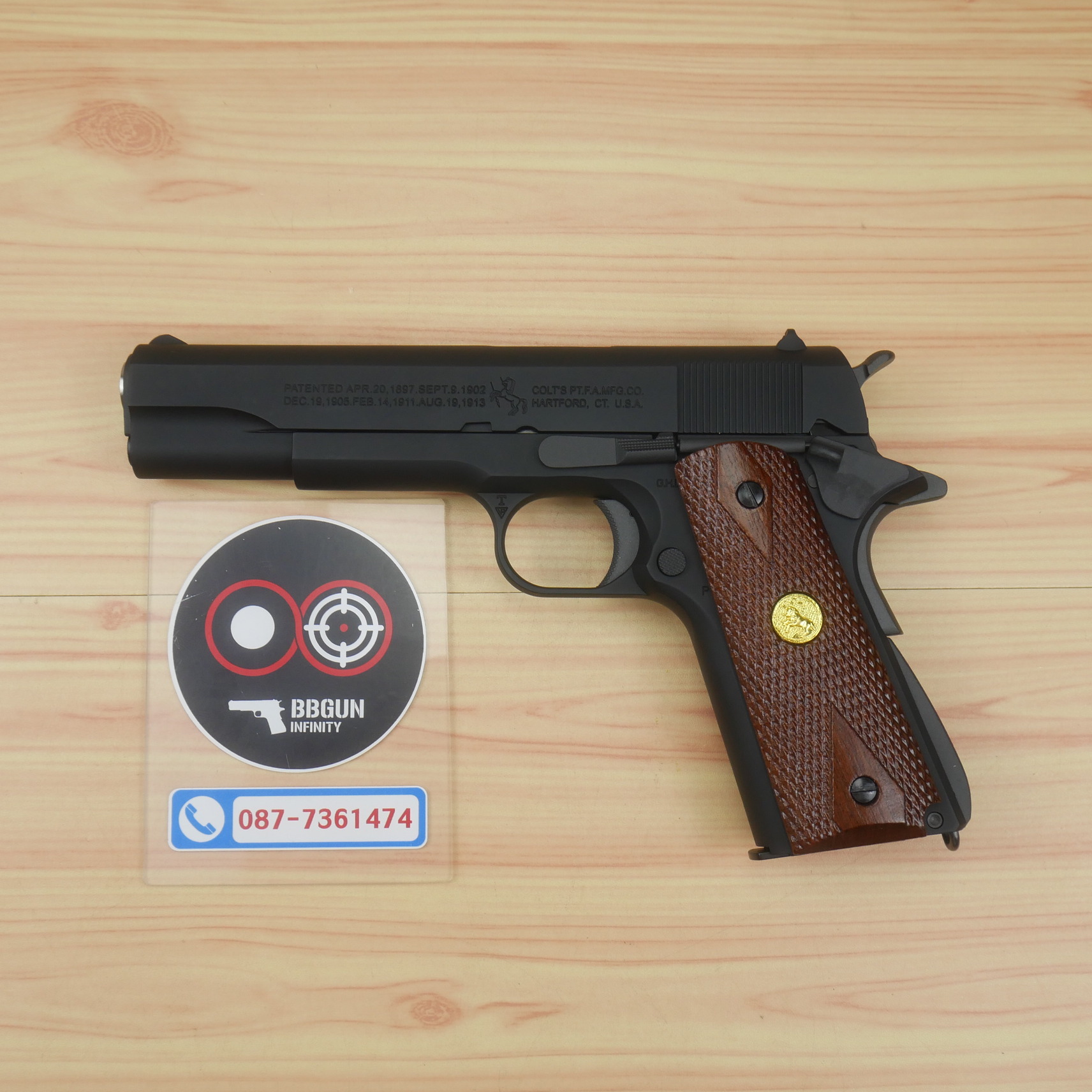 บีบีกันอัดแก๊ส Army Armament R31 Colt M1911A1 สีดำ ด้ามไม้แท้ BB GUN