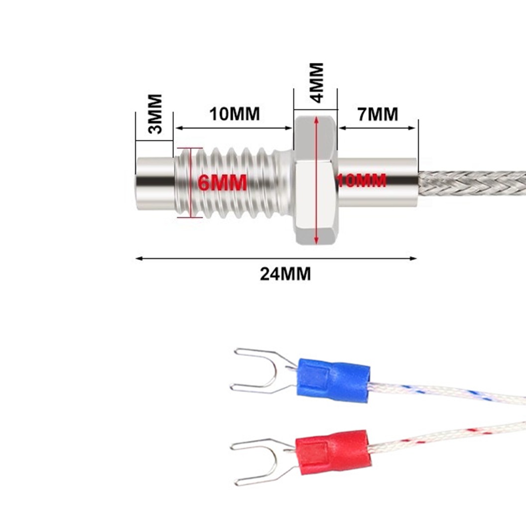 K-Type M6 สายยาว 0.5m/1m/2m/3m/5m สายเทอร์โมคัปเปิ้ล เซนเซอร์วัดอุณหภูมิ (0 to 400°C) Temperature Sensor Probe Cable (Coarse Thread) อุณหภูมิ 0-400องศาเซสเซียส Type K M6 Screw Thermocouple สายยาว 0.5-5เมตร