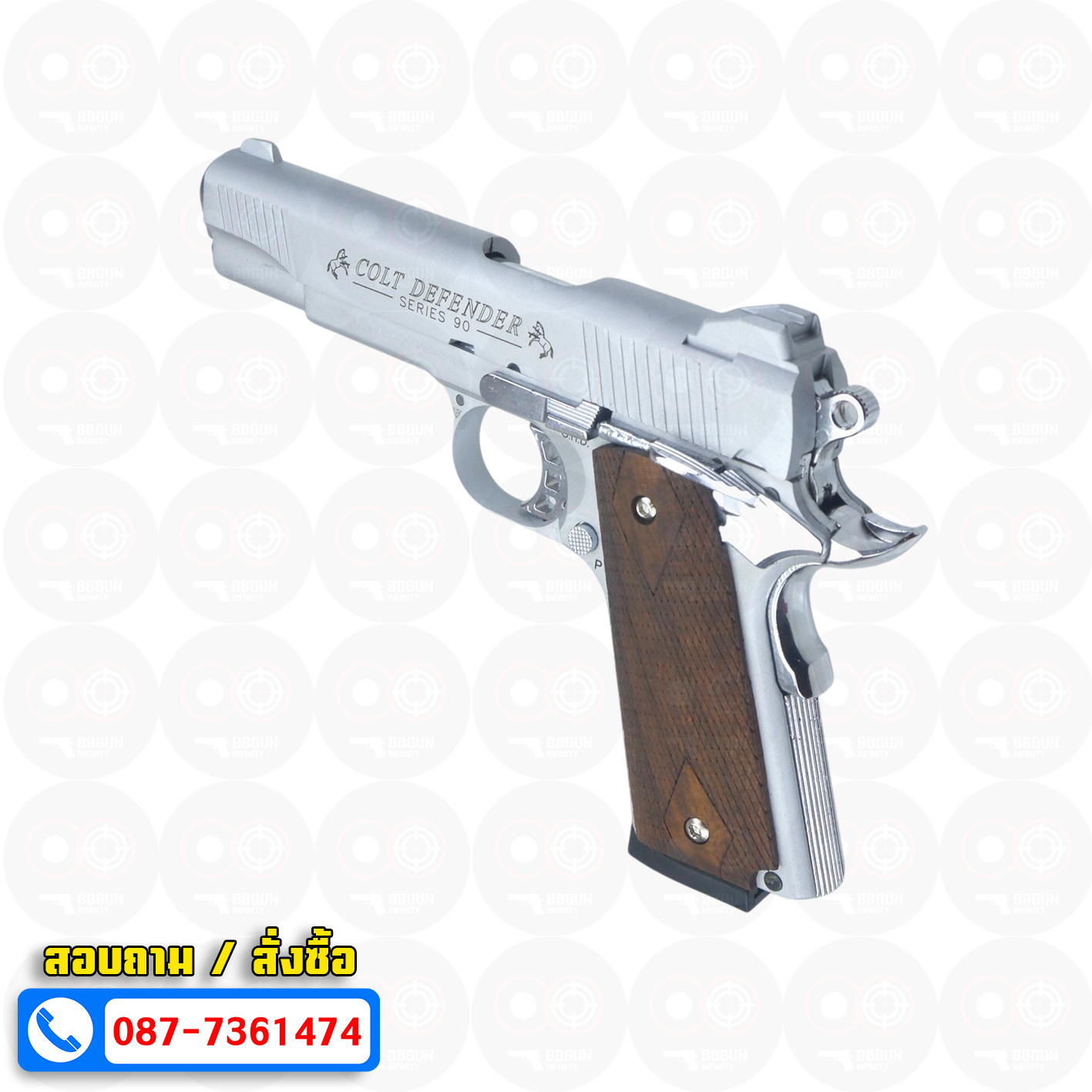 แบลงค์กัน KUZEY M1911 COLT'S DEFENDER SERIES 90 สีเงินด้าน 5 นิ้ว ด้ามไม้ Blank Gun