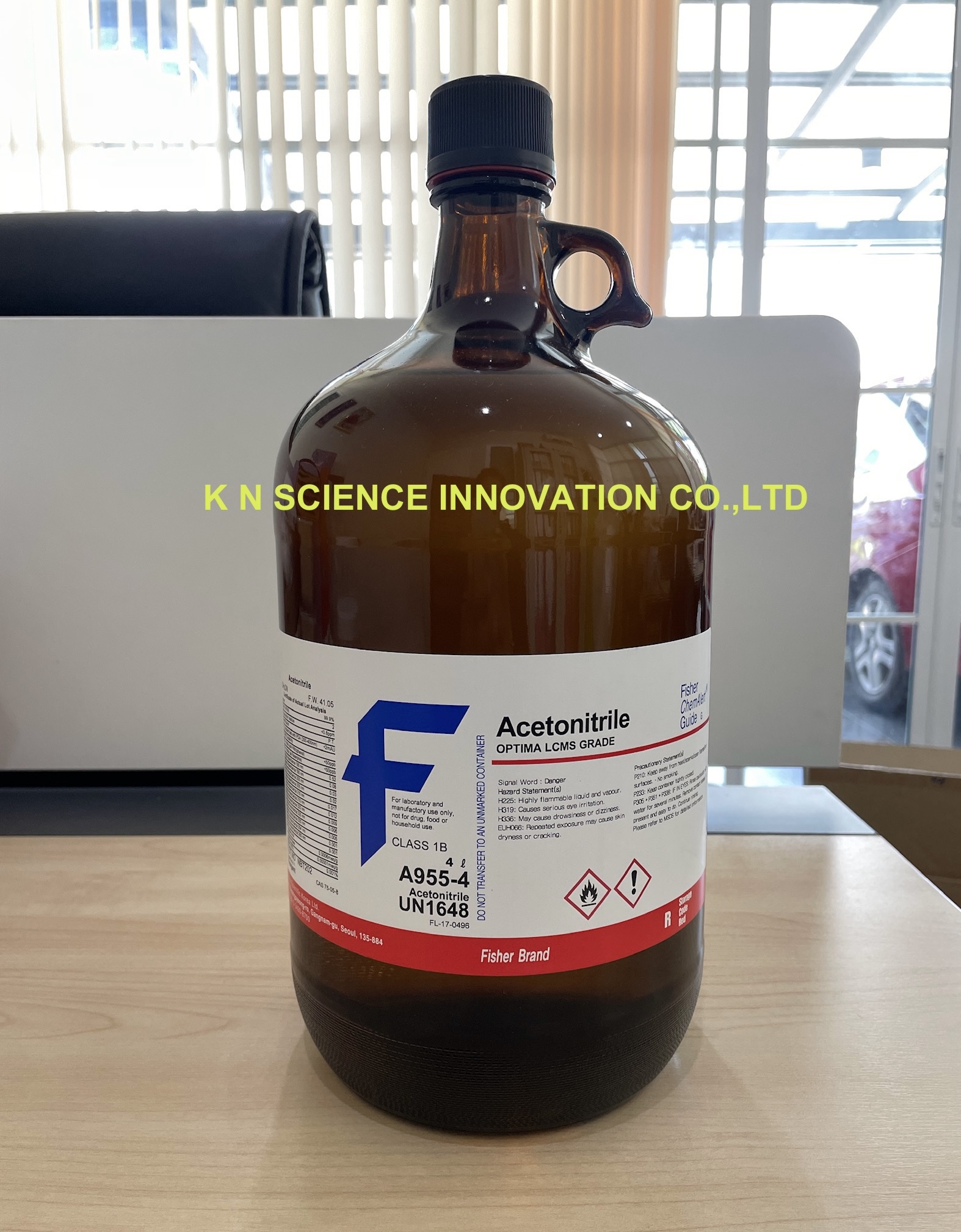 Acetonitrile, Optima LC/MS grade, (Glass bottle) 75-05-8, 4 L, Fisher A955-4_K