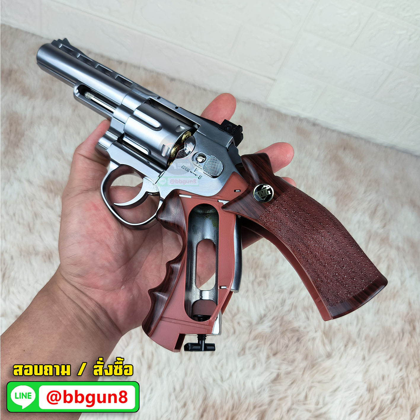 บีบีกันลูกโม่ WinGun 701S ลำกล้อง 4 นิ้ว Co2 Revolver (Silver) ด้ามน้ำตาล