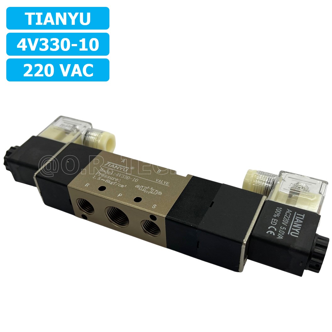 (1ชิ้น) 4V330-10 220VAC โซลินอยด์วาล์ว คอยล์ 2 ข้าง 5/3 Double Coil Solenoid Valve Pneumatic TIANYU