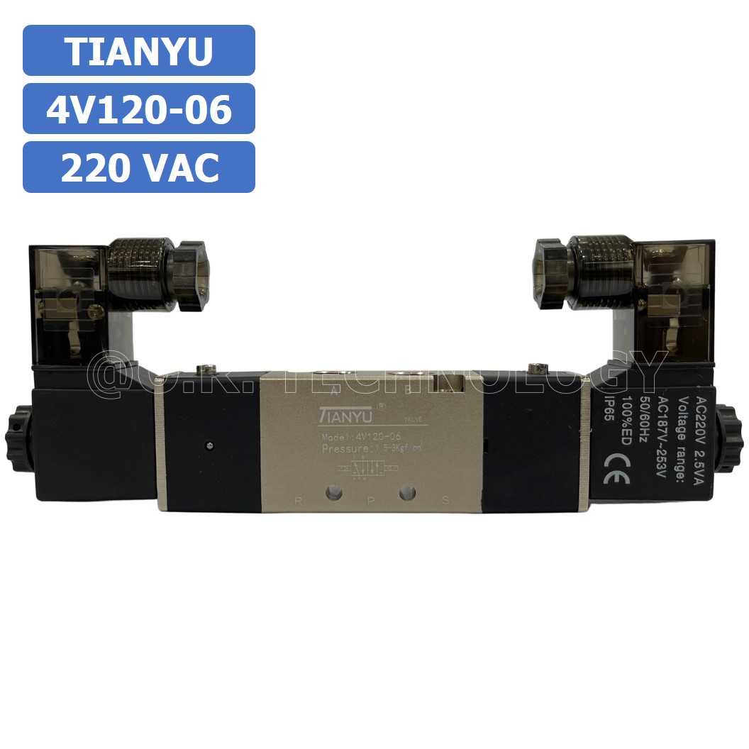 (1ชิ้น) 4V120-06 220VAC โซลินอยด์วาล์ว คอยล์ 2 ข้าง Double coil Solenoid Valve Pneumatic TIANYU