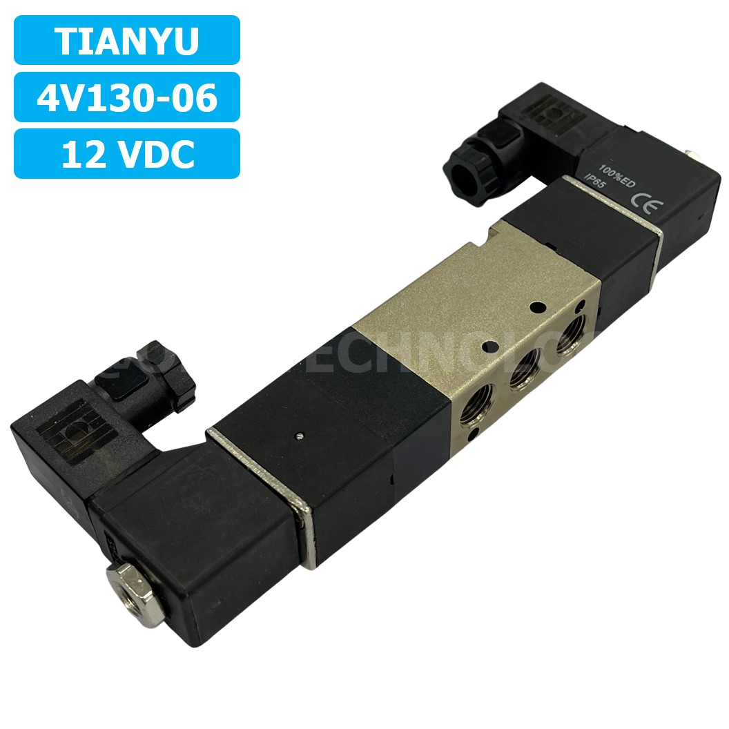 4V130-06 12VDC โซลินอยด์วาล์ว คอยล์ 2 ข้าง 5/3 Double coil Solenoid Valve Pneumatic TIANYU 4V-130-06