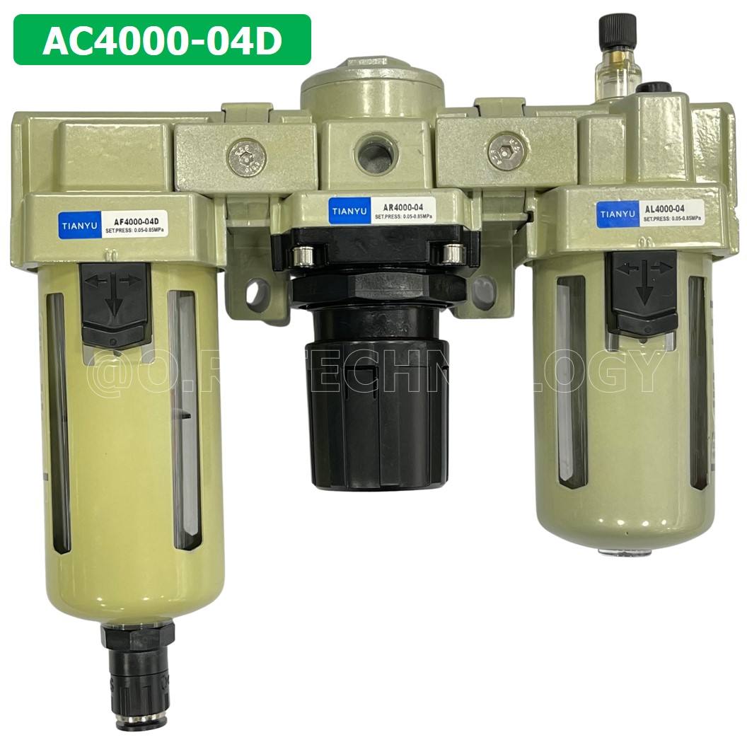 (1ชิ้น) AC4000-04D ชุดกรองลมแบบ 3 ตอน Auto Drain FRL 3 Unit Air Filter, Regulator & Lubricator TIANYU AC (AF+AR+AL) แบบระบายน้ำอัตโนมัติ
